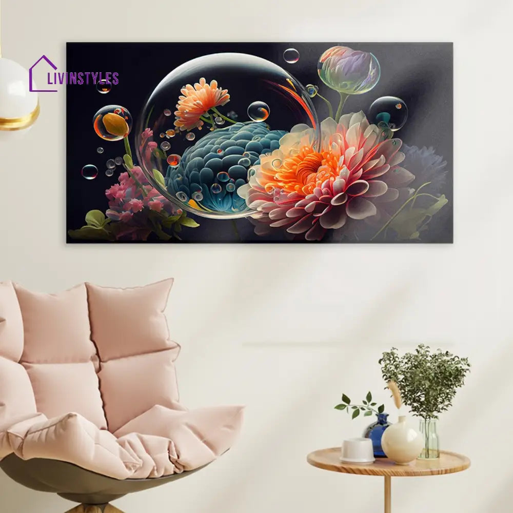 Whimsical Floral And Bubble Delight Wall Painting