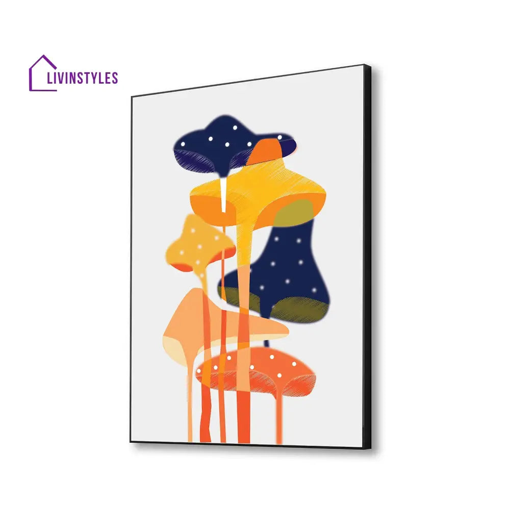 Whimsical Mushroom Canvas Artwork 16 X 20 Inch / Black Floating Frame Wall Painting