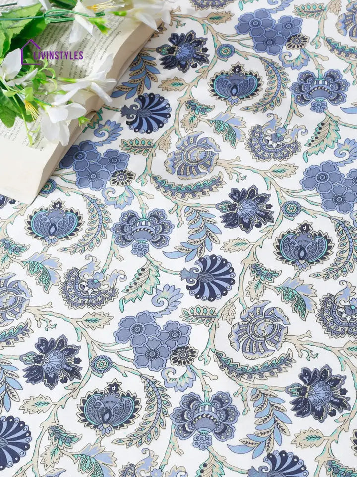 White And Blue Floral Printed 120 Gsm Revesible Cotton Single Bed Ac Dohar