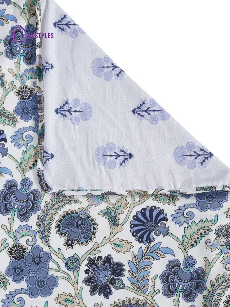 White And Blue Floral Printed 120 Gsm Revesible Cotton Single Bed Ac Dohar