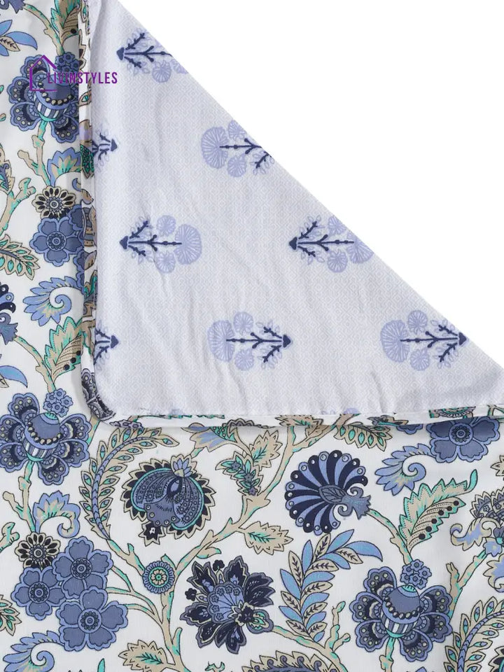 White And Blue Floral Printed 120 Gsm Revesible Cotton Single Bed Ac Dohar