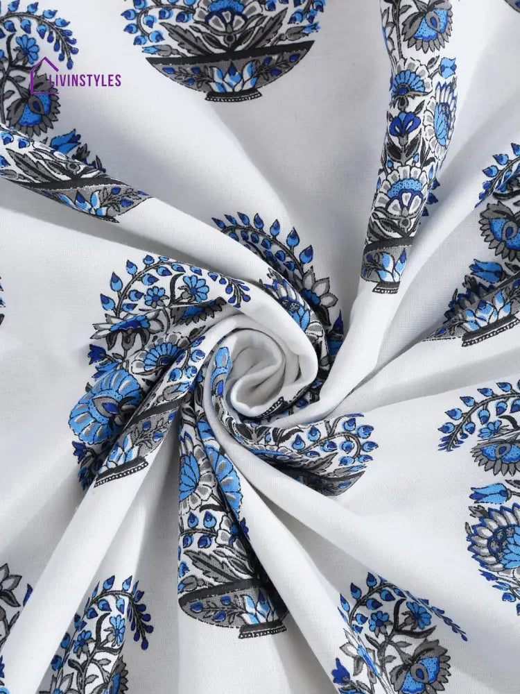 White And Blue Printed 120 Gsm Revesible Cotton Single Bed Ac Dohar