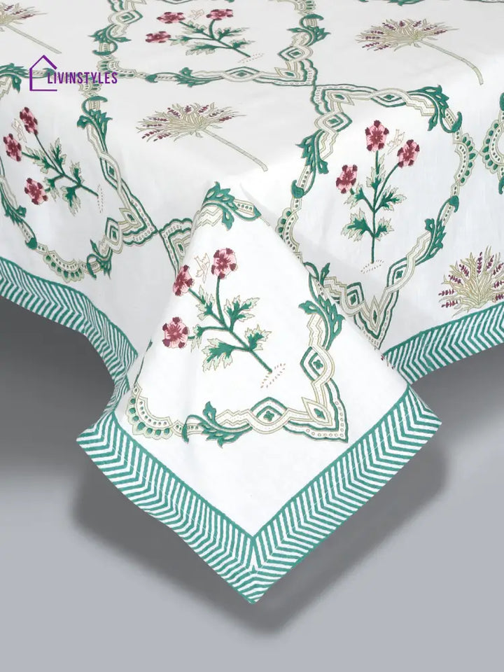 White And Green Floral Print 180 Tc Super King Bed Sheet With 2 Pillow Covers