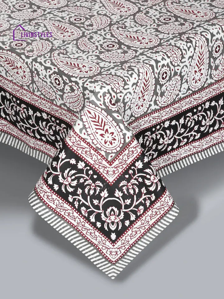 White And Grey Paisley Print 180 Tc Cotton Double Bed Sheet With 2 Pillow Covers