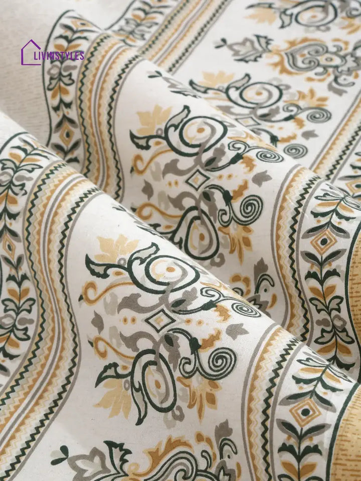 White And Yellow Ethnic Motif 180 Tc Cotton Super King Bed Sheet With 2 Pillow Covers