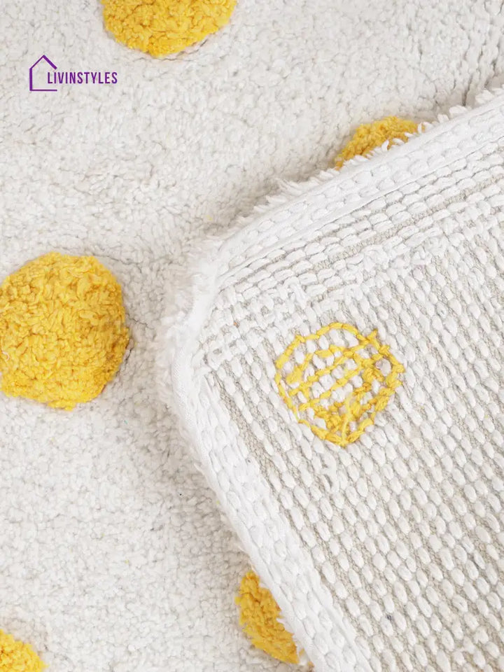 White And Yellow Polka Dot Bath Rug Mats