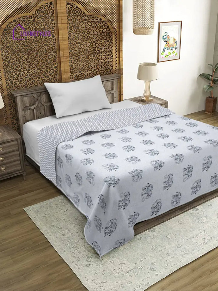 White Color Printed 120 Gsm Revesible Cotton Single Bed Ac Dohar