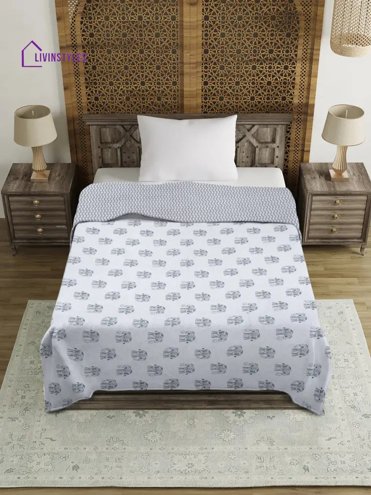 White Color Printed 120 Gsm Revesible Cotton Single Bed Ac Dohar