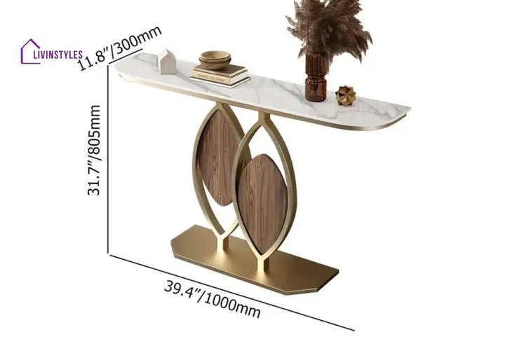 White Console Table Modern Accent For Entryway With Sintered Stone Top