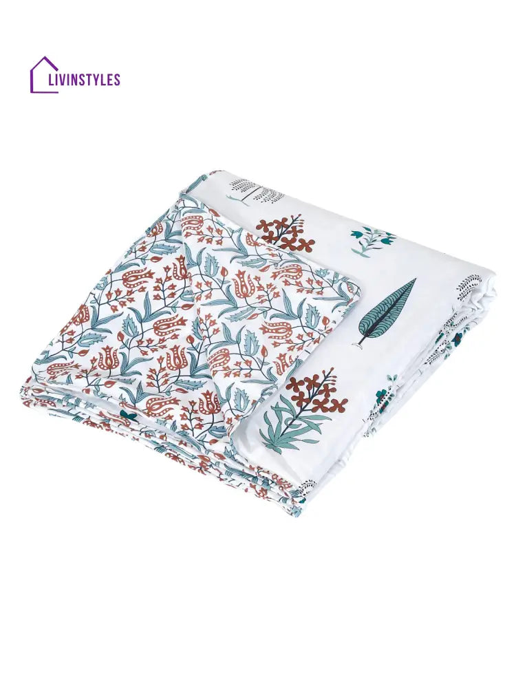 White Floral Printed 120 Gsm Revesible Cotton Single Bed Ac Dohar