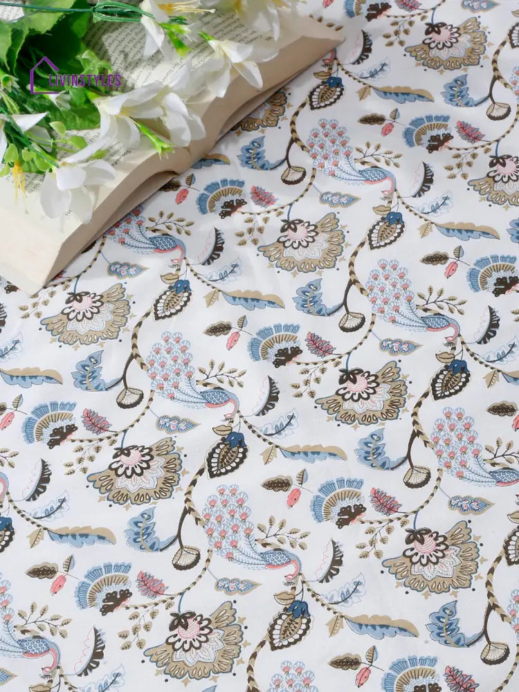 White Floral Printed 120 Gsm Revesible Cotton Single Bed Ac Dohar