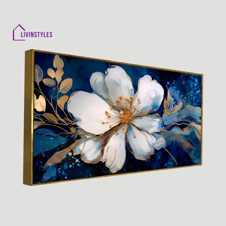 White Flower With Gold Accents Wall Painting