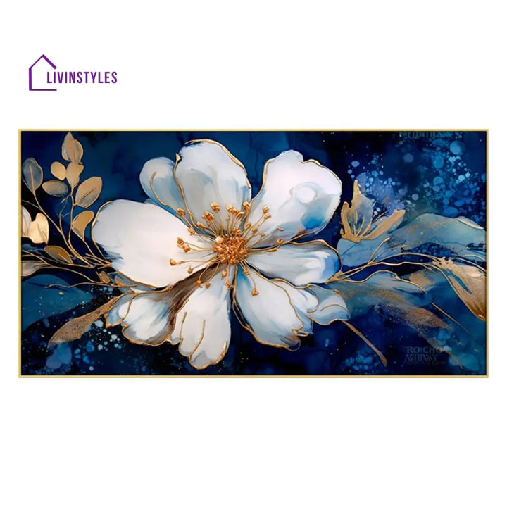 White Flower With Gold Accents Wall Painting