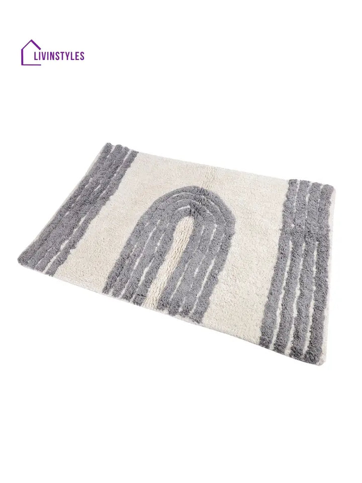 White & Grey Hand Tufted Geometric Cotton Bath Rug Mats