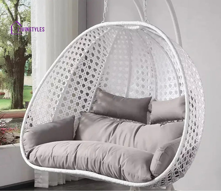 White Metal Swing Chair With Grey Cushion