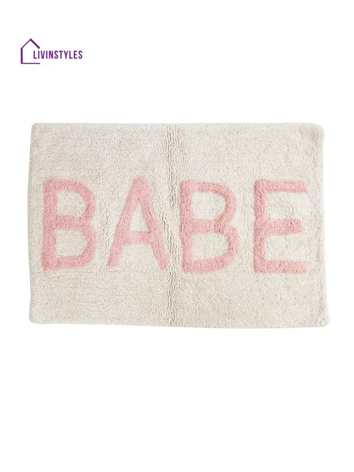 White & Pink Tufted Cotton Bath Rug Mats