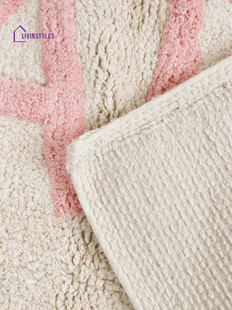 White & Pink Tufted Cotton Bath Rug Mats