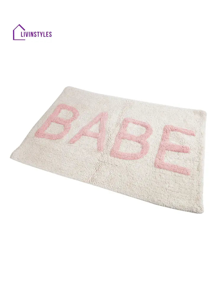 White & Pink Tufted Cotton Bath Rug Mats