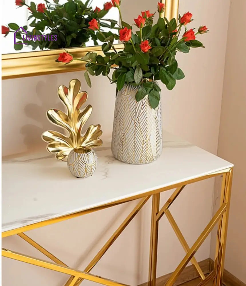 White Tempered Minimalist Stylish Console Table Table