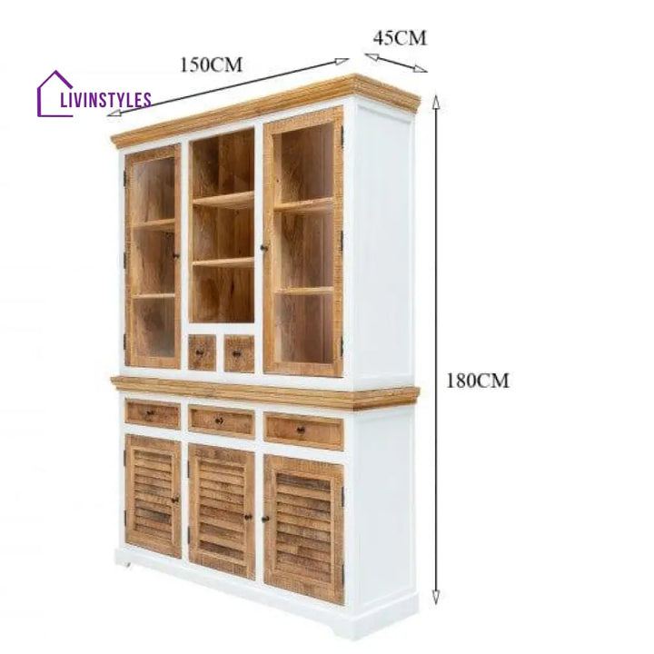 Whitewave Solid Wood Crockery Cabinet | Large Hutch Kitchen Storage Furniture 150X45X180 Cm