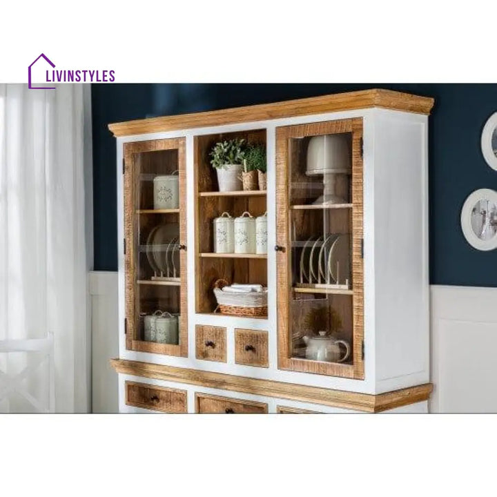 Whitewave Solid Wood Crockery Cabinet | Large Hutch Kitchen Storage Furniture 150X45X180 Cm