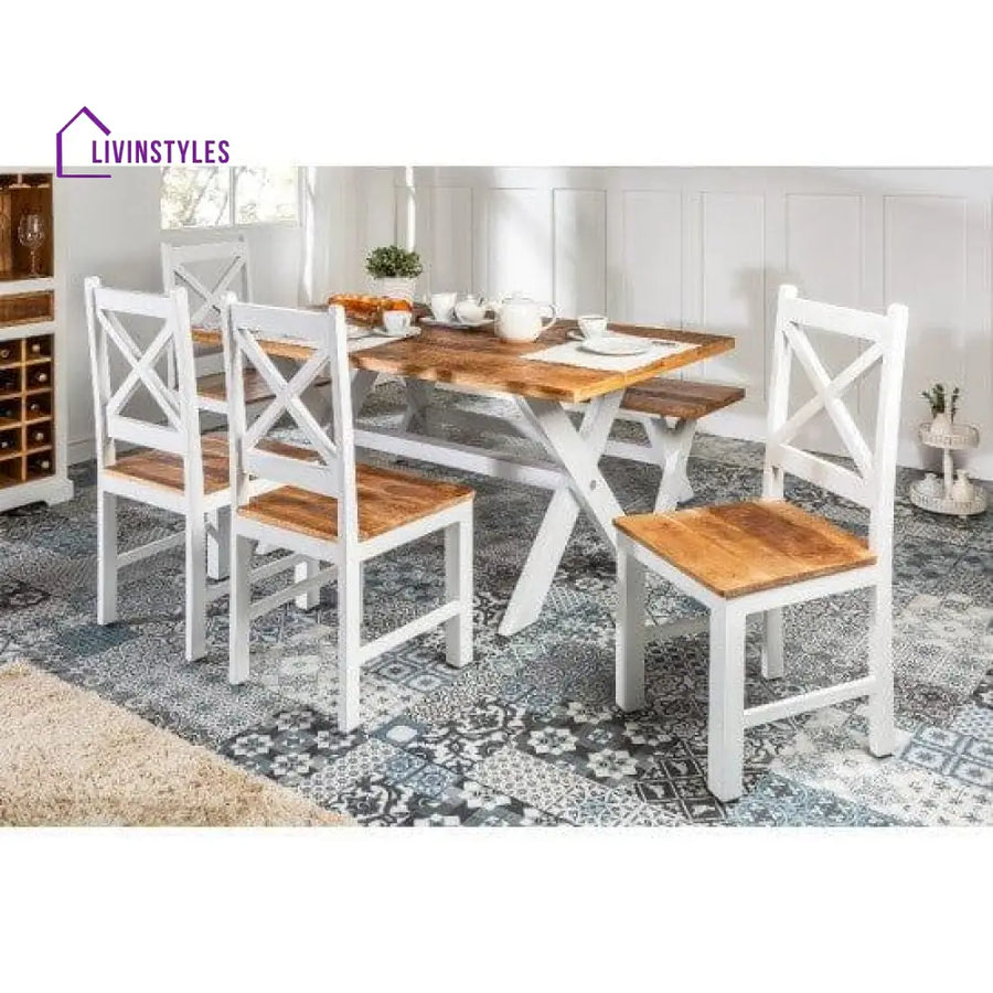 Whitewave Solid Wood Six Seater Dining Set With Bench | Full Size Rustic (Dining 6 Seater)