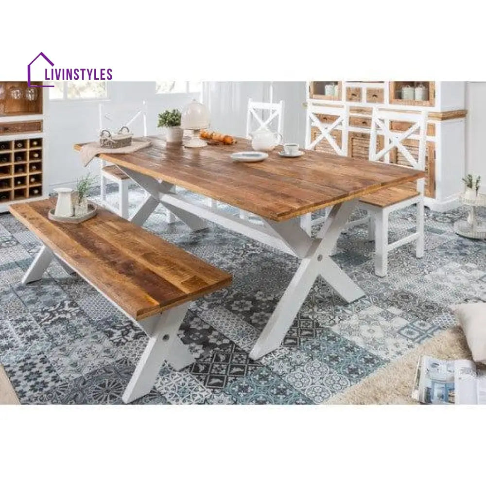 Whitewave Solid Wood Six Seater Dining Set With Bench | Full Size Rustic (Dining 6 Seater)