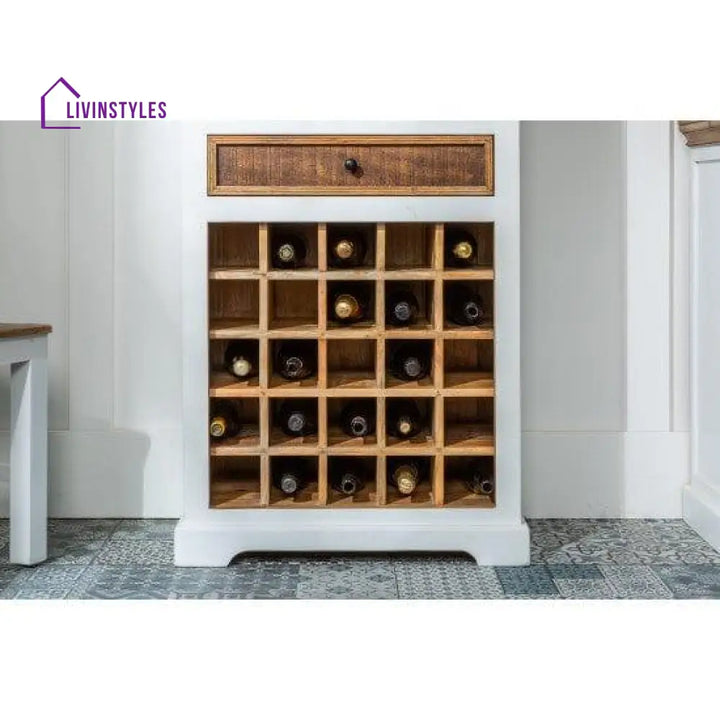 Whitewave Solid Wood Wine Rack With Glass And Bottle Holders | Rustic Bar Cabinet 72X45X196 Cm