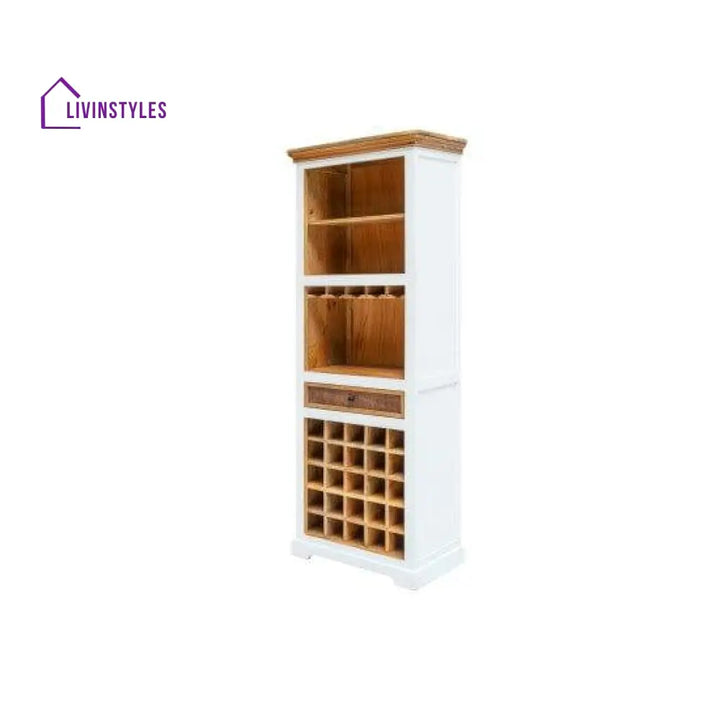 Whitewave Solid Wood Wine Rack With Glass And Bottle Holders | Rustic Bar Cabinet 72X45X196 Cm