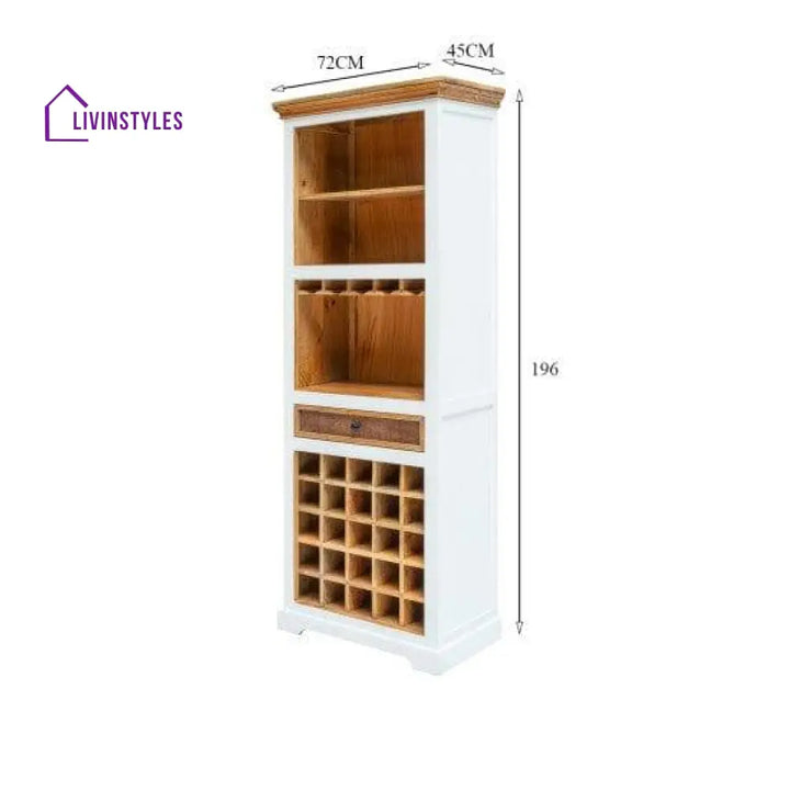 Whitewave Solid Wood Wine Rack With Glass And Bottle Holders | Rustic Bar Cabinet 72X45X196 Cm