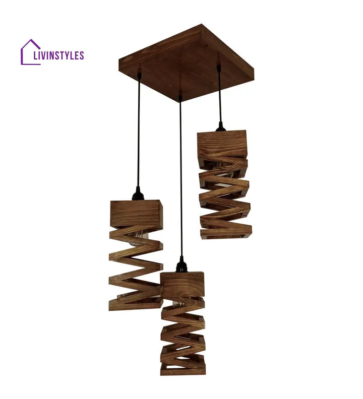 Wiggle Brown Wooden Cluster Hanging Lamp Lamps