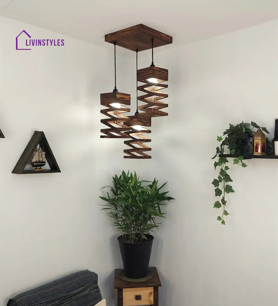 Wiggle Brown Wooden Cluster Hanging Lamp Lamps