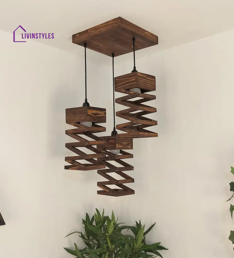 Wiggle Brown Wooden Cluster Hanging Lamp Lamps