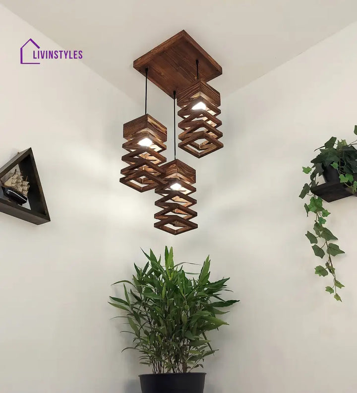 Wiggle Brown Wooden Cluster Hanging Lamp Lamps