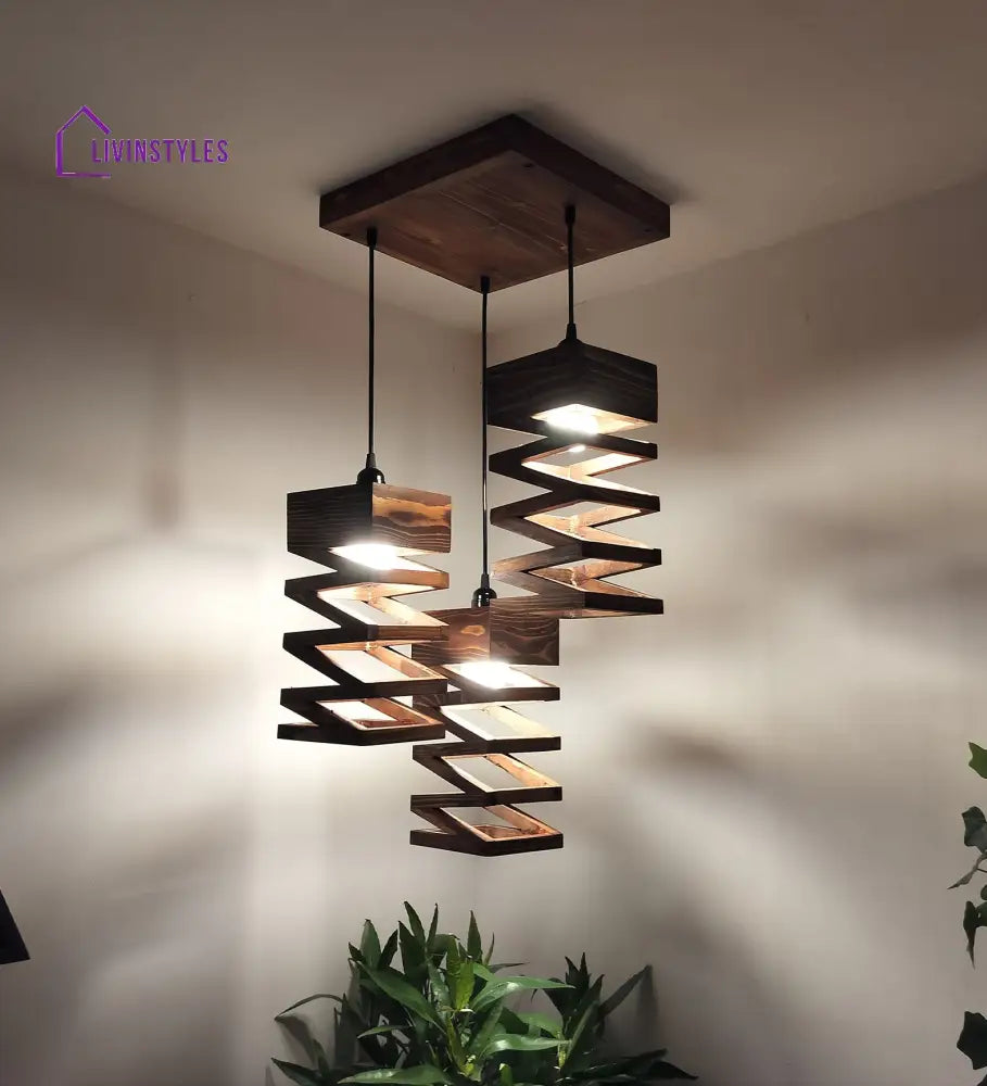 Wiggle Brown Wooden Cluster Hanging Lamp Lamps