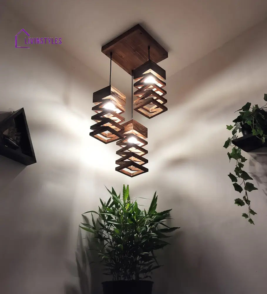 Wiggle Brown Wooden Cluster Hanging Lamp Lamps