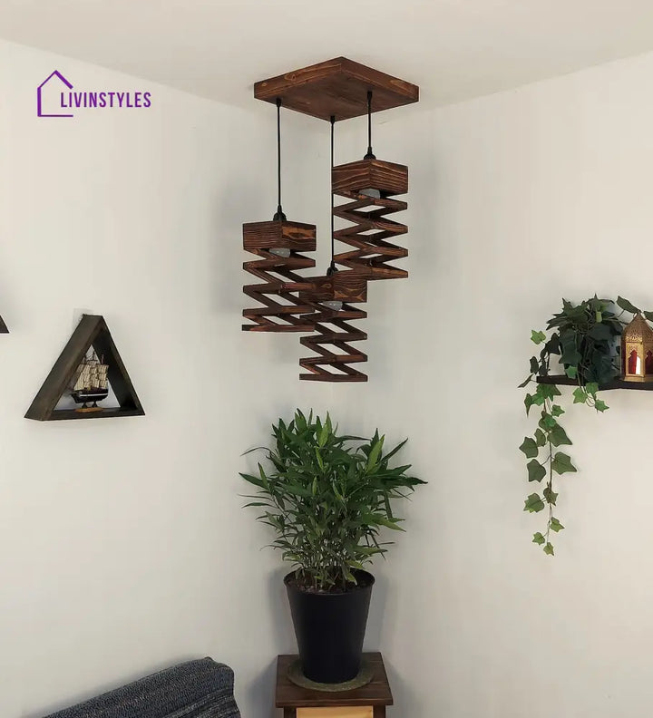 Wiggle Brown Wooden Cluster Hanging Lamp Lamps