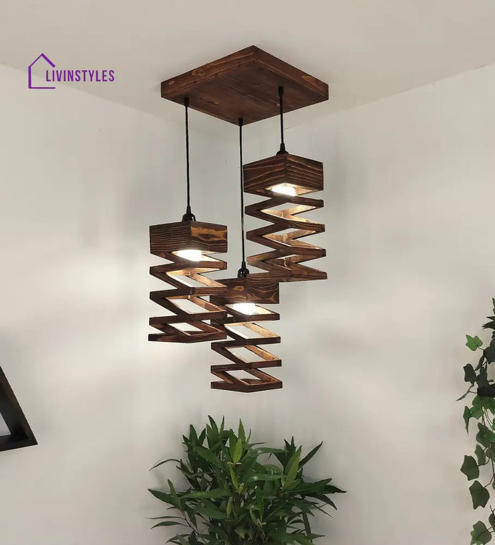 Wiggle Brown Wooden Cluster Hanging Lamp Lamps