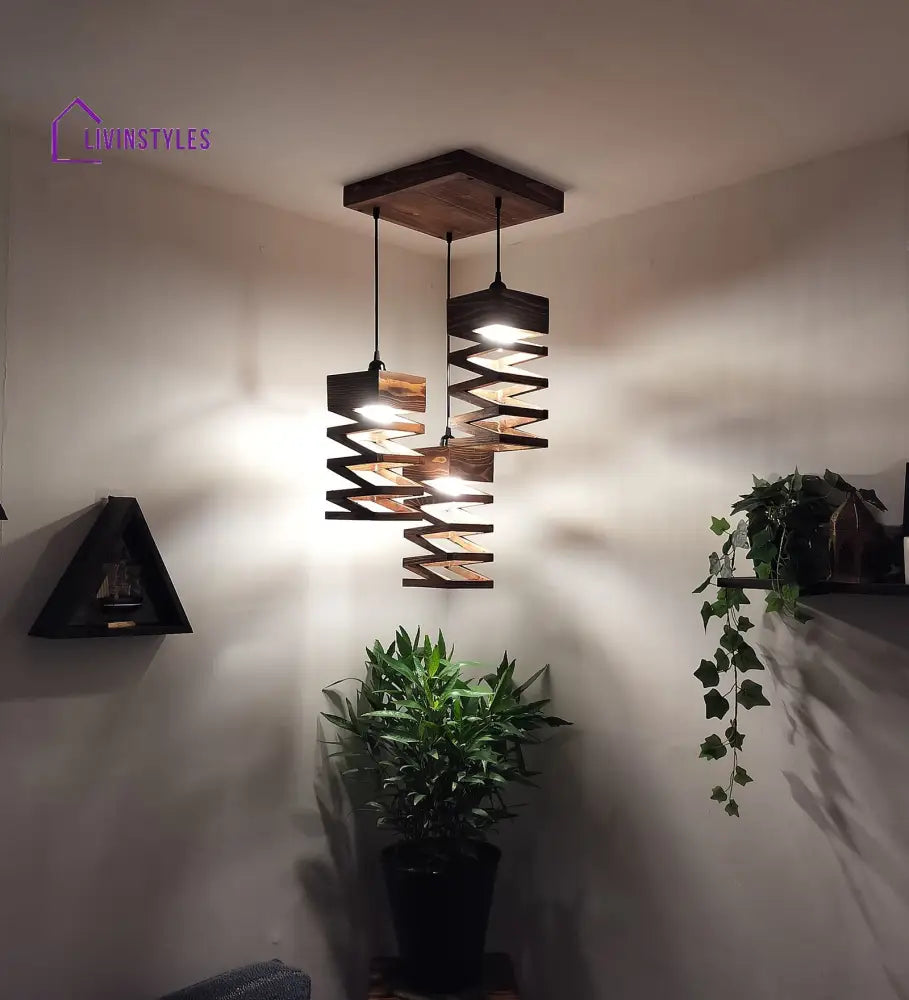 Wiggle Brown Wooden Cluster Hanging Lamp Lamps