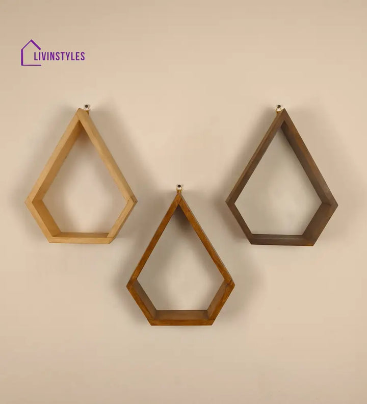 William Iii Diamond Shaped Set Of 3 Wooden Wall Shelves Decor