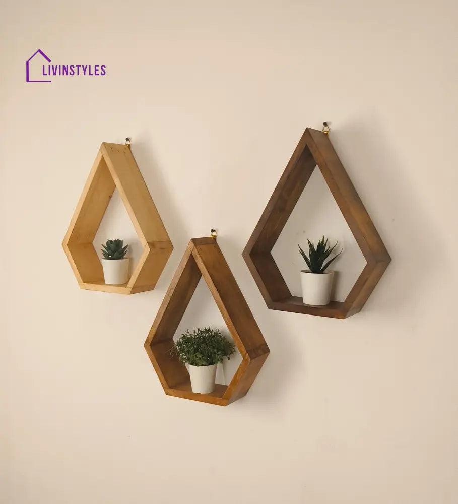 William Iii Diamond Shaped Set Of 3 Wooden Wall Shelves Decor