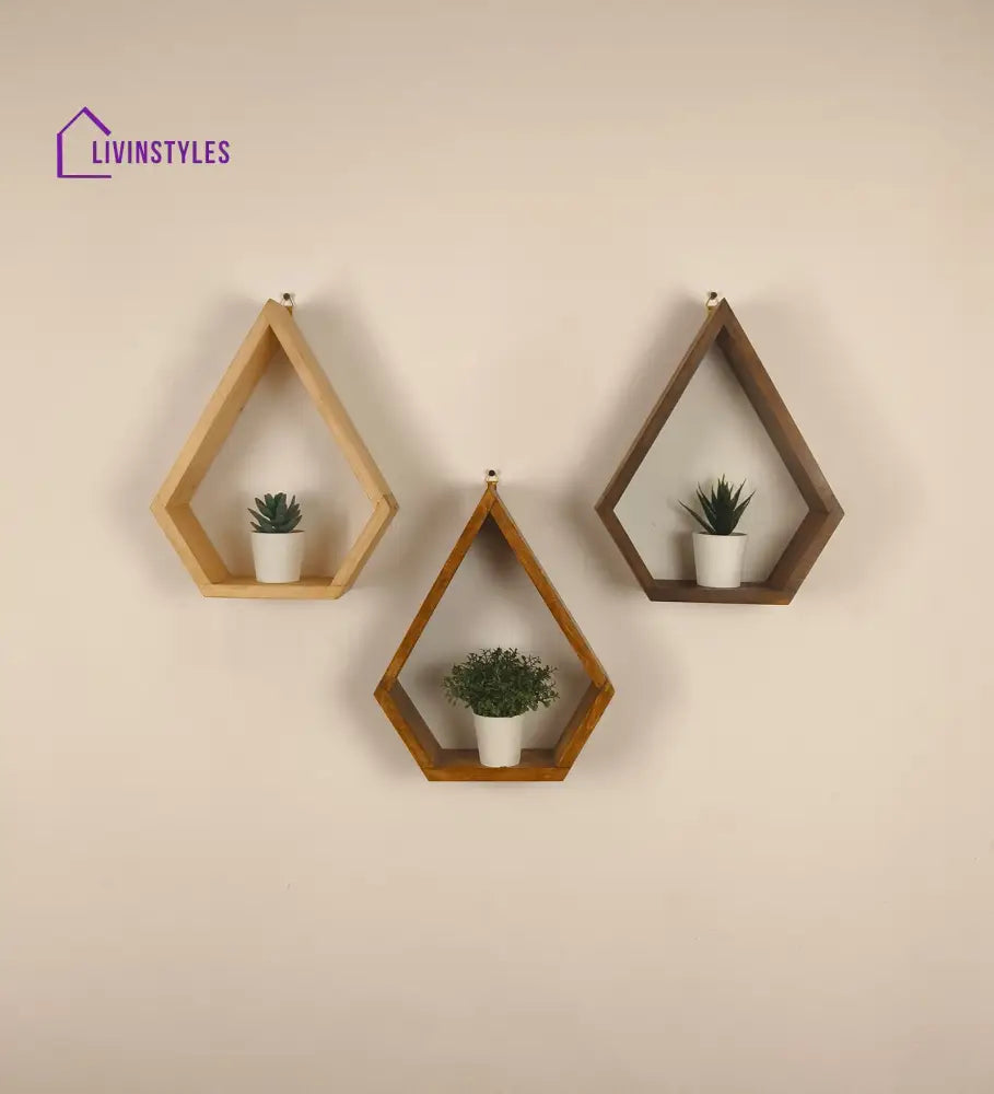 William Iii Diamond Shaped Set Of 3 Wooden Wall Shelves Decor