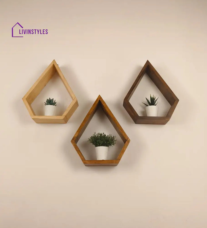 William Iii Diamond Shaped Set Of 3 Wooden Wall Shelves Decor