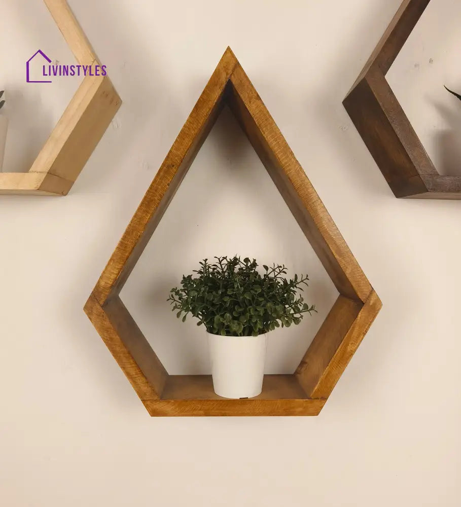 William Iii Diamond Shaped Set Of 3 Wooden Wall Shelves Decor