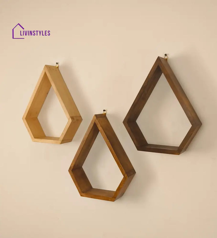 William Iii Diamond Shaped Set Of 3 Wooden Wall Shelves Decor