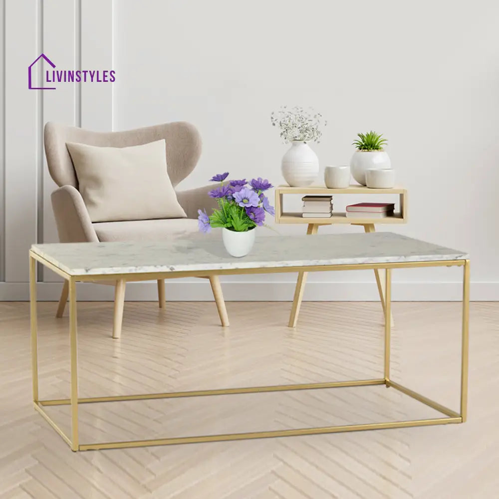 Windsor Marble Coffee Table In Gold Finish