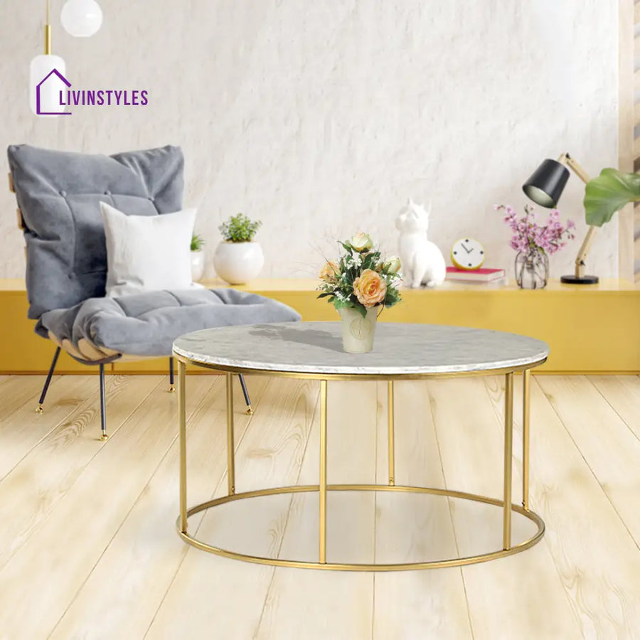 Windsor Marble Coffee Table In Gold Finish