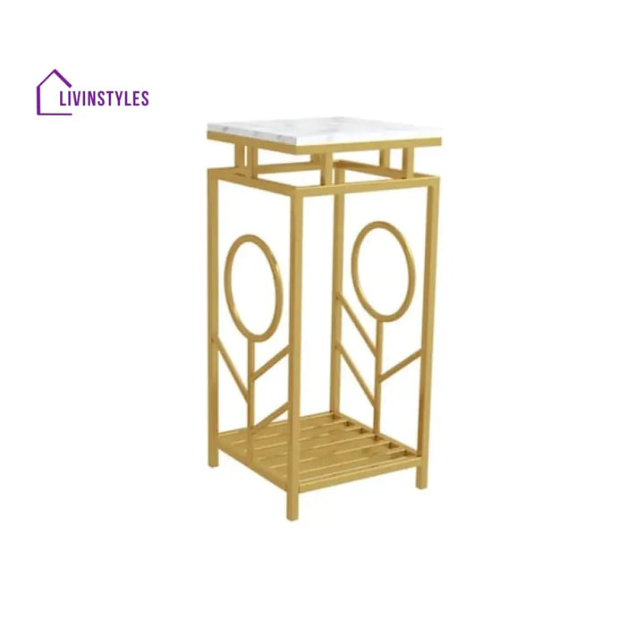 Windsor Modern Luxurious Marble Side Table In Gold Color