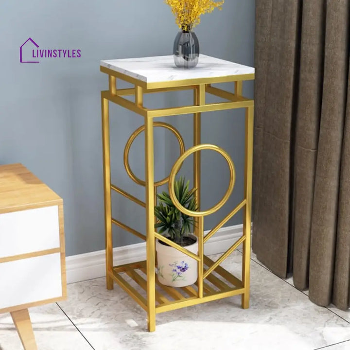 Windsor Modern Luxurious Marble Side Table In Gold Color