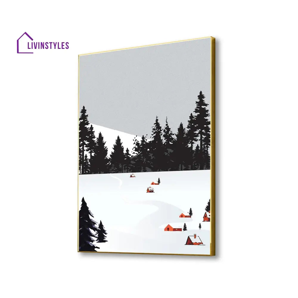 Winter Wonderland Canvas Wall Art Print Painting 16 X 20 Inch / Gold Floating Frame